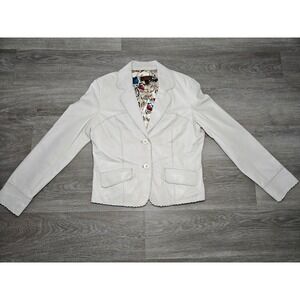 Danier Vintage Leather Jacket Cream White Scalloped Trim Floral Lining Womens L
